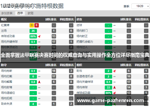 全面掌握法甲联赛决赛时间的权威查询与实用操作全方位详尽指南宝典